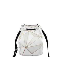 Load image into Gallery viewer, Abstract White Polygon with Gold Line Bucket Bag by The Photo Access