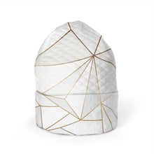 Load image into Gallery viewer, Abstract White Polygon with Gold Line Beanie by The Photo Access