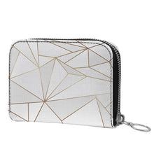 Load image into Gallery viewer, Abstract White Polygon with Gold Line Small Leather Zip Purse by The Photo Access
