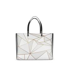 Load image into Gallery viewer, Abstract White Polygon with Gold Line Handbags by The Photo Access