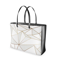 Load image into Gallery viewer, Abstract White Polygon with Gold Line Handbags by The Photo Access