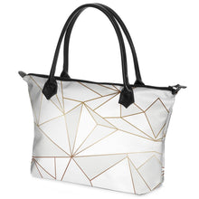 Load image into Gallery viewer, Abstract White Polygon with Gold Line Zip Top Handbags by The Photo Access