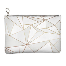 Load image into Gallery viewer, Abstract White Polygon with Gold Line Leather Clutch Bag by The Photo Access