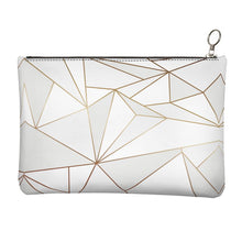 Load image into Gallery viewer, Abstract White Polygon with Gold Line Leather Clutch Bag by The Photo Access