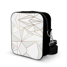 Load image into Gallery viewer, Abstract White Polygon with Gold Line Shoulder Bag by The Photo Access