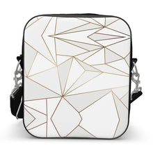 Load image into Gallery viewer, Abstract White Polygon with Gold Line Shoulder Bag by The Photo Access