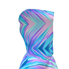 Load image into Gallery viewer, Blue Pink Abstract Eighties Womens Hooded Rain Mac by The Photo Access