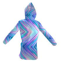 Load image into Gallery viewer, Blue Pink Abstract Eighties Womens Hooded Rain Mac by The Photo Access