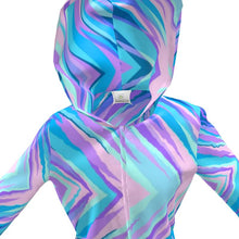 Load image into Gallery viewer, Blue Pink Abstract Eighties Womens Hooded Rain Mac by The Photo Access