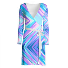 Load image into Gallery viewer, Blue Pink Abstract Eighties Wrap Dress by The Photo Access