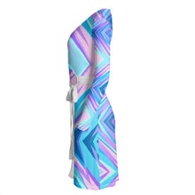 Load image into Gallery viewer, Blue Pink Abstract Eighties Wrap Dress by The Photo Access