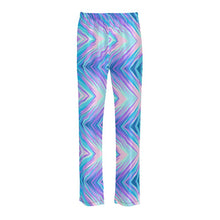 Load image into Gallery viewer, Blue Pink Abstract Eighties Ladies Silk Pajama Bottoms by The Photo Access