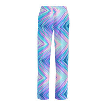 Load image into Gallery viewer, Blue Pink Abstract Eighties Ladies Silk Pajama Bottoms by The Photo Access