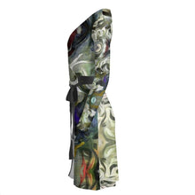 Load image into Gallery viewer, Abstract Fluid Lines of Movement Muted Tones High Fashion Wrap Dress by The Photo Access