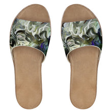 Load image into Gallery viewer, Abstract Fluid Lines of Movement Muted Tones High Fashion Womens Leather Sliders by The Photo Access