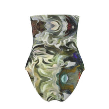 Load image into Gallery viewer, Abstract Fluid Lines of Movement Muted Tones High Fashion Strapless Swimsuit by The Photo Access