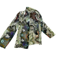 将图片加载到图库查看器,Abstract Fluid Lines of Movement Muted Tones High Fashion Custom Wrap Blazer by The Photo Access