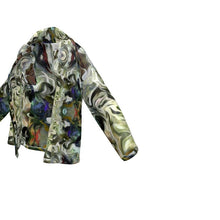 将图片加载到图库查看器,Abstract Fluid Lines of Movement Muted Tones High Fashion Custom Wrap Blazer by The Photo Access