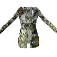 将图片加载到图库查看器,Abstract Fluid Lines of Movement Muted Tones High Fashion Custom Ladies Cardigan With Pockets by The Photo Access