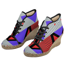 将图片加载到图库查看器,Neo Memphis Patches Stickers Ladies Wedge Espadrilles by The Photo Access