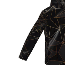 Load image into Gallery viewer, Abstract Black Polygon with Gold Line Womens Hooded Rain Mac by The Photo Access