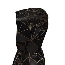 Load image into Gallery viewer, Abstract Black Polygon with Gold Line Womens Hooded Rain Mac by The Photo Access