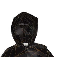 Load image into Gallery viewer, Abstract Black Polygon with Gold Line Womens Hooded Rain Mac by The Photo Access