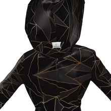 Load image into Gallery viewer, Abstract Black Polygon with Gold Line Womens Hooded Rain Mac by The Photo Access