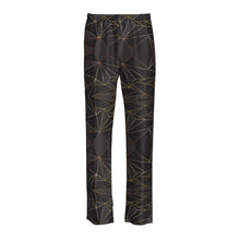 Load image into Gallery viewer, Abstract Black Polygon with Gold Line Ladies Silk Pajama Bottoms by The Photo Access