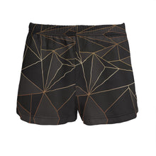 将图片加载到图库查看器,Abstract Black Polygon with Gold Line Ladies Silk Pajama Shorts by The Photo Access