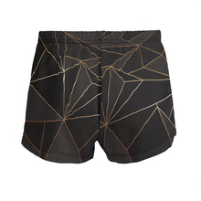 将图片加载到图库查看器,Abstract Black Polygon with Gold Line Ladies Silk Pajama Shorts by The Photo Access