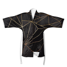 Load image into Gallery viewer, Abstract Black Polygon with Gold Line Kimono by The Photo Access