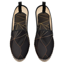 Load image into Gallery viewer, Abstract Black Polygon with Gold Line Loafer Espadrilles by The Photo Access
