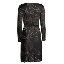 Load image into Gallery viewer, Abstract Black Polygon with Gold Line Wrap Dress by The Photo Access