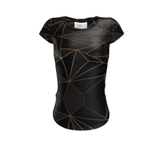 Load image into Gallery viewer, Abstract Black Polygon with Gold Line Ladies Cut and Sew T-Shirt by The Photo Access