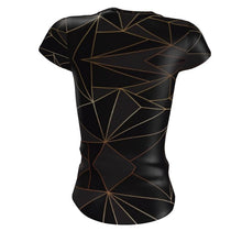 Load image into Gallery viewer, Abstract Black Polygon with Gold Line Ladies Cut and Sew T-Shirt by The Photo Access