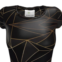 Load image into Gallery viewer, Abstract Black Polygon with Gold Line Ladies Cut and Sew T-Shirt by The Photo Access