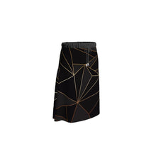 Load image into Gallery viewer, Abstract Black Polygon with Gold Line Skirt by The Photo Access