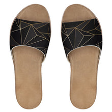 Load image into Gallery viewer, Abstract Black Polygon with Gold Line Womens Leather Sliders by The Photo Access