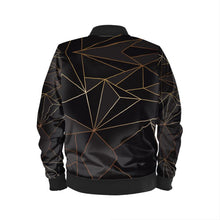 将图片加载到图库查看器,Abstract Black Polygon with Gold Line Ladies Bomber Jacket by The Photo Access