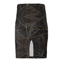 Load image into Gallery viewer, Abstract Black Polygon with Gold Line Pencil Skirt by The Photo Access