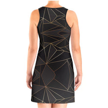 Load image into Gallery viewer, Abstract Black Polygon with Gold Line Halter Dress by The Photo Access