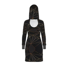 Load image into Gallery viewer, Abstract Black Polygon with Gold Line Hoody Dress by The Photo Access
