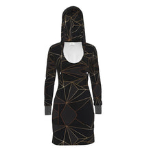 Load image into Gallery viewer, Abstract Black Polygon with Gold Line Hoody Dress by The Photo Access