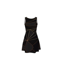 Load image into Gallery viewer, Abstract Black Polygon with Gold Line Skater Dress by The Photo Access