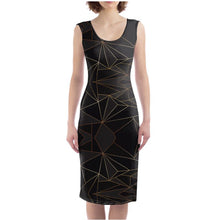 Load image into Gallery viewer, Abstract Black Polygon with Gold Line Bodycon Dress by The Photo Access
