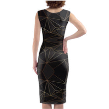 Load image into Gallery viewer, Abstract Black Polygon with Gold Line Bodycon Dress by The Photo Access