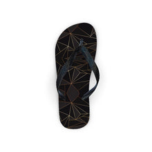 Load image into Gallery viewer, Abstract Black Polygon with Gold Line Flip Flops by The Photo Access