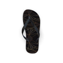 Load image into Gallery viewer, Abstract Black Polygon with Gold Line Flip Flops by The Photo Access