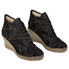 将图片加载到图库查看器,Abstract Black Polygon with Gold Line Ladies Wedge Espadrilles by The Photo Access